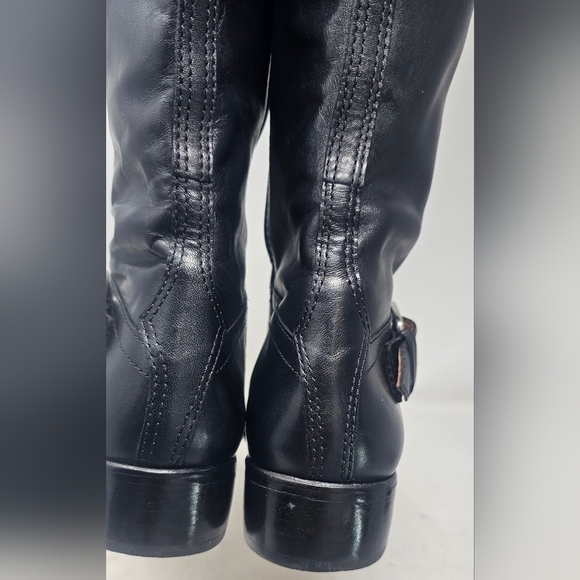 Corso Como Classic Black Leather Knee High Buckled Riding Boots Size 7.5M - Picture 9 of 16